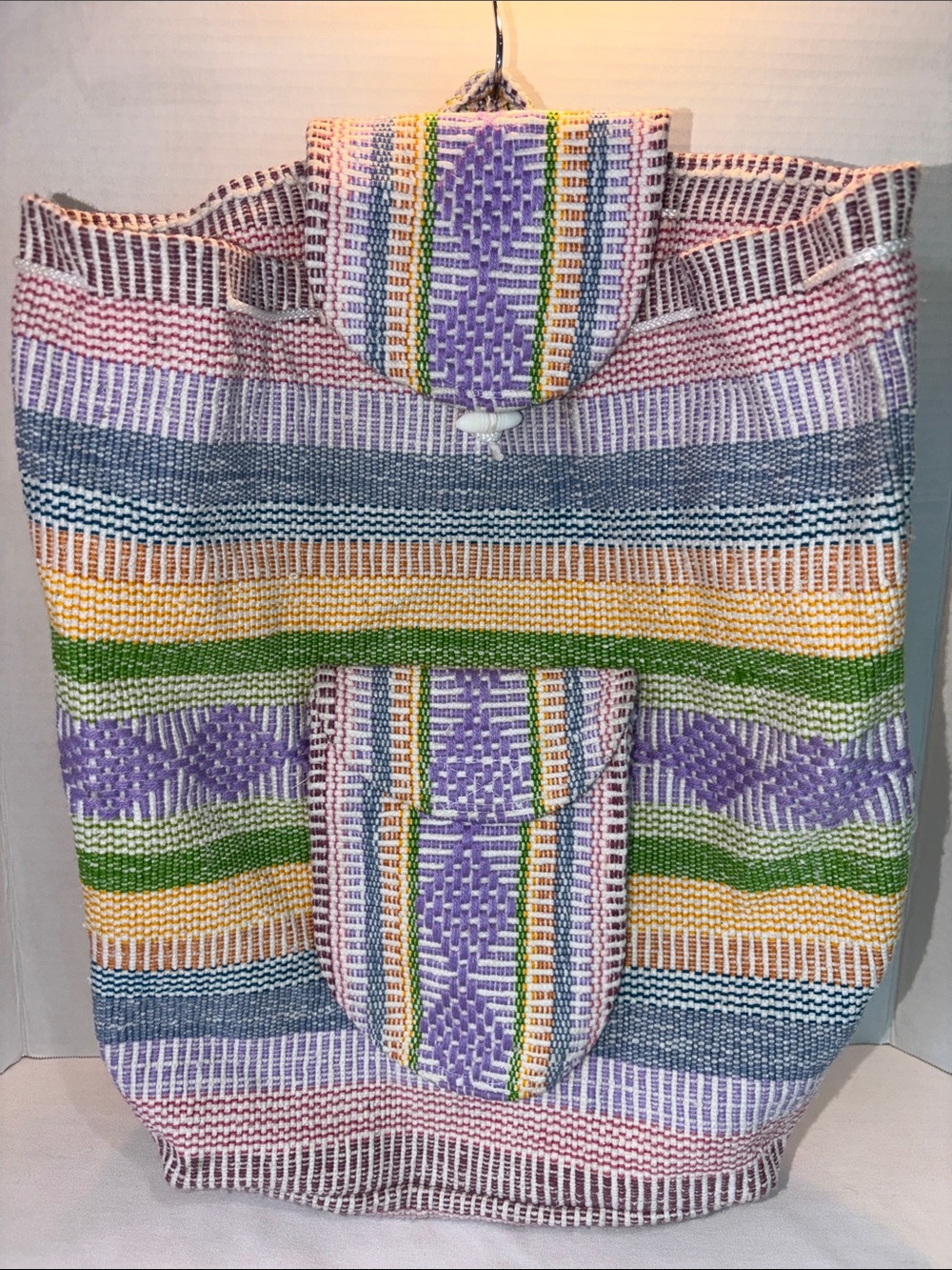 Pinzon Baja Mexican blanket Handwoven backpack - Purple & Green Accent
